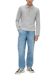 QS Langarmshirt Longshirt Reißverschluss Grau/Hellgrau