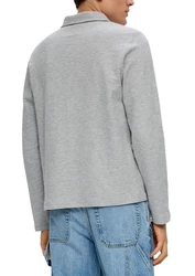 QS Langarmshirt Longshirt Reißverschluss Grau/Hellgrau