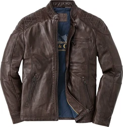 Ross & Cole Lederjacke lssiges Design mit Steppung an der Schulter Dunkelbraun/Braun/Grau