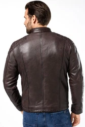 Ross & Cole Lederjacke lssiges Design mit Steppung an der Schulter Dunkelbraun/Braun/Grau