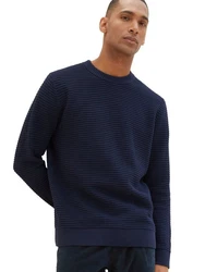 TOM TAILOR Strickpullover STRUCTURED CREWNECK KNIT Dunkelblau/Schwarz/Blau/Hellblau