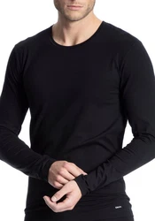 CALIDA Langarmshirt Cotton Code mit Rundhalsausschnitt Schwarz/Dunkelgrau