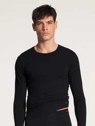 CALIDA Langarmshirt Cotton Code mit Rundhalsausschnitt Schwarz/Dunkelgrau