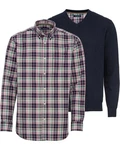 Highmoor Langarmhemd Set V-Pullover & Karohemd Hellblau/Dunkelblau/Dunkelgrün