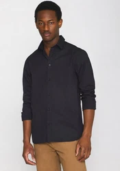 KnowledgeCotton Apparel Langarmhemd ALF regular Schwarz/Dunkelblau