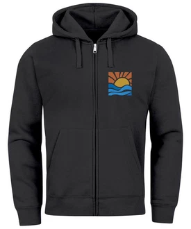 Neverless Sweatjacke Herren Zip Hoodie Pullover Kapuze Logo Print Schwarz/Dunkelgrau/Braun