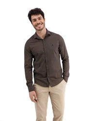 LERROS Langarmhemd Minimal-AOP Khaki/Dunkelbraun/Grau/Braun