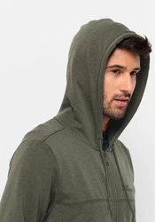 Jack Wolfskin Fleecejacke WALDSEE HOODED JKT Dunkelgrün/Khaki