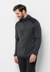 Jack Wolfskin Fleecejacke KOLBENBERG HOODED FZ Dunkelgrau/Grau/Schwarz