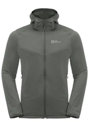 Jack Wolfskin Fleecejacke KOLBENBERG HOODED FZ Dunkelgrau/Hellgrau/Grau/Dunkelgrün