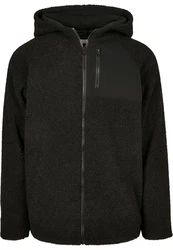 URBAN CLASSICS Hooded Sherpa Zip Jacket (1-St) Dunkelgrau/Schwarz/Grau
