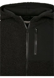 URBAN CLASSICS Hooded Sherpa Zip Jacket (1-St) Dunkelgrau/Schwarz/Grau