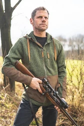 Tom Collins Strickfleecejacke Mumep Herren Outdoorjacke hochgeschlossen mit Kapuze Dunkelgrün/Grün