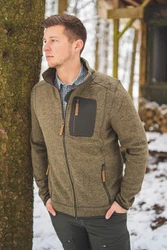 OS-Trachten Strickfleecejacke Nucku Outdoorjacke mit Stehkragen und Brusttasche Dunkelgrün/Grün/Khaki