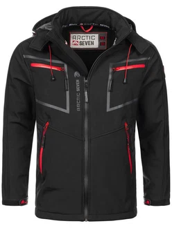 Arctic Seven Herren Designer Softshell Funktions Outdoor Regen Jacke Sport AS088 Schwarz/Rot