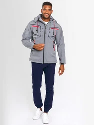 Arctic Seven Herren Designer Softshell Funktions Outdoor Regen Jacke Sport AS088 Hellgrau/Grau/Rot