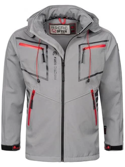 Arctic Seven Herren Designer Softshell Funktions Outdoor Regen Jacke Sport AS088 Hellgrau/Grau/Rot