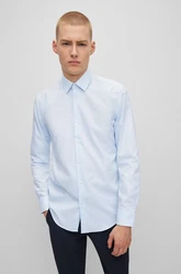 BOSS Langarmhemd P-Hanks-Kent Hellblau/Blau