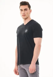ORGANICATION T-Shirt Herren V-Ausschnitt Bedruckt Schwarz