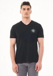 T-Shirt Men's Printed V-neck T-shirt in Black