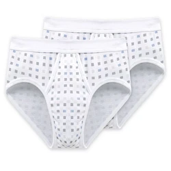 Schiesser Slip Cotton Essentials mit Eingriff Weiß/Blau/Creme/Braun