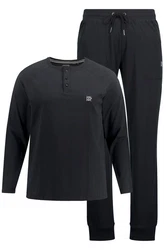 JP1880 Schlafanzug Henley Langarm Dunkelblau/Schwarz/Dunkelgrau