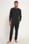 JP1880 Schlafanzug Henley Langarm Dunkelblau/Schwarz/Dunkelgrau