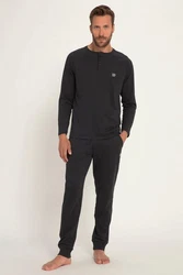 JP1880 Schlafanzug Henley Langarm Dunkelblau/Schwarz/Dunkelgrau