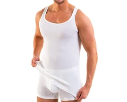 HERMKO Unterhemd 3018 Herren Doppelripp Creme/Weiß