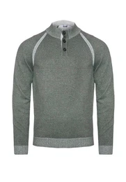 Stehkragenpullover Strickpullover - Casual Fit - Stehkragen - Struktur - Dunkelgrn (1-tlg)