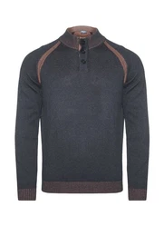 Stehkragenpullover Strickpullover - Casual Fit - Stehkragen - Struktur - Dunkelblau/Braun (1-tlg)