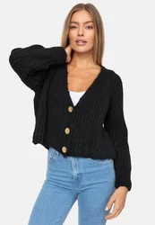 Decay Strickjacke V-Ausschnitt Schwarz/Braun/Blau