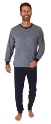 Normann Pyjama Herren langarm Frottee Grau/Dunkelblau