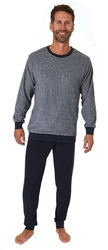 Normann Pyjama Herren langarm Frottee Grau/Dunkelblau