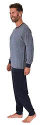 Normann Pyjama Herren langarm Frottee Grau/Dunkelblau
