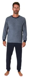 Normann Pyjama Herren langarm Frottee Grau/Dunkelblau