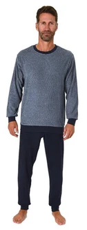 Normann Pyjama Herren langarm Frottee Grau/Dunkelblau