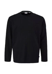 s.Oliver Longsleeve Basic mit Brusttasche Schwarz/Rot