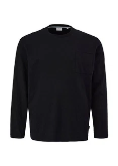 s.Oliver Longsleeve Basic mit Brusttasche Schwarz/Rot