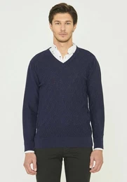 Sweater Men's V-Neck Sweater in Navy