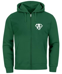 Neverless Herren Sweatjacke Zip Hoodie Alpha Logo Grün/Dunkelgrün
