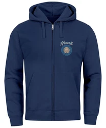 Neverless Herren Sweatjacke mit Kapuze Zip Hoodie Print Dunkelblau/Blau