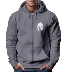 Neverless Herren Sweatjacke Kapuze Zip Hoodie mit Print Aufdruck Sparta Helm Grau/Dunkelgrau/Hellgrau/Silber