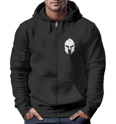 Neverless Herren Sweatjacke Kapuze Zip Hoodie mit Print Aufdruck Sparta Helm Dunkelgrau/Rot/Schwarz/Grau/Weiß