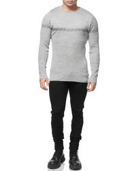 Banco Rundhalspullover Basic Ganzjahr Grau/Hellgrau
