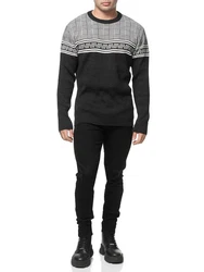 Banco Rundhalspullover Basic Ganzjahr Dunkelgrau/Schwarz/Grau