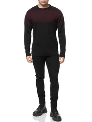 Banco Rundhalspullover Basic Ganzjahr Schwarz/Dunkelrot/Bordeaux