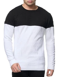 Banco Rundhalspullover Basic Ganzjahr Weiß/Schwarz/Dunkelblau