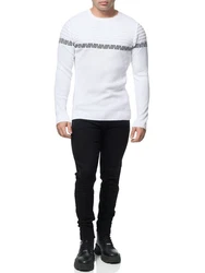 Banco Rundhalspullover Basic Ganzjahr Weiß/Creme