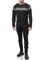 Banco Rundhalspullover Basic Ganzjahr Dunkelgrau/Schwarz/Gelb/Creme